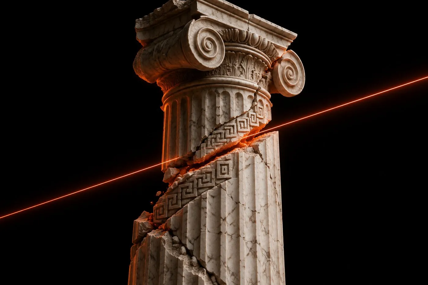Colonne grecque fendue par un laser orange
